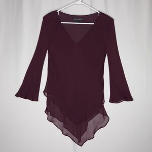 Jones New York Silk Asymmetric Top Women 8 Purple Flare Overlay Whimsy Fairy Y2K